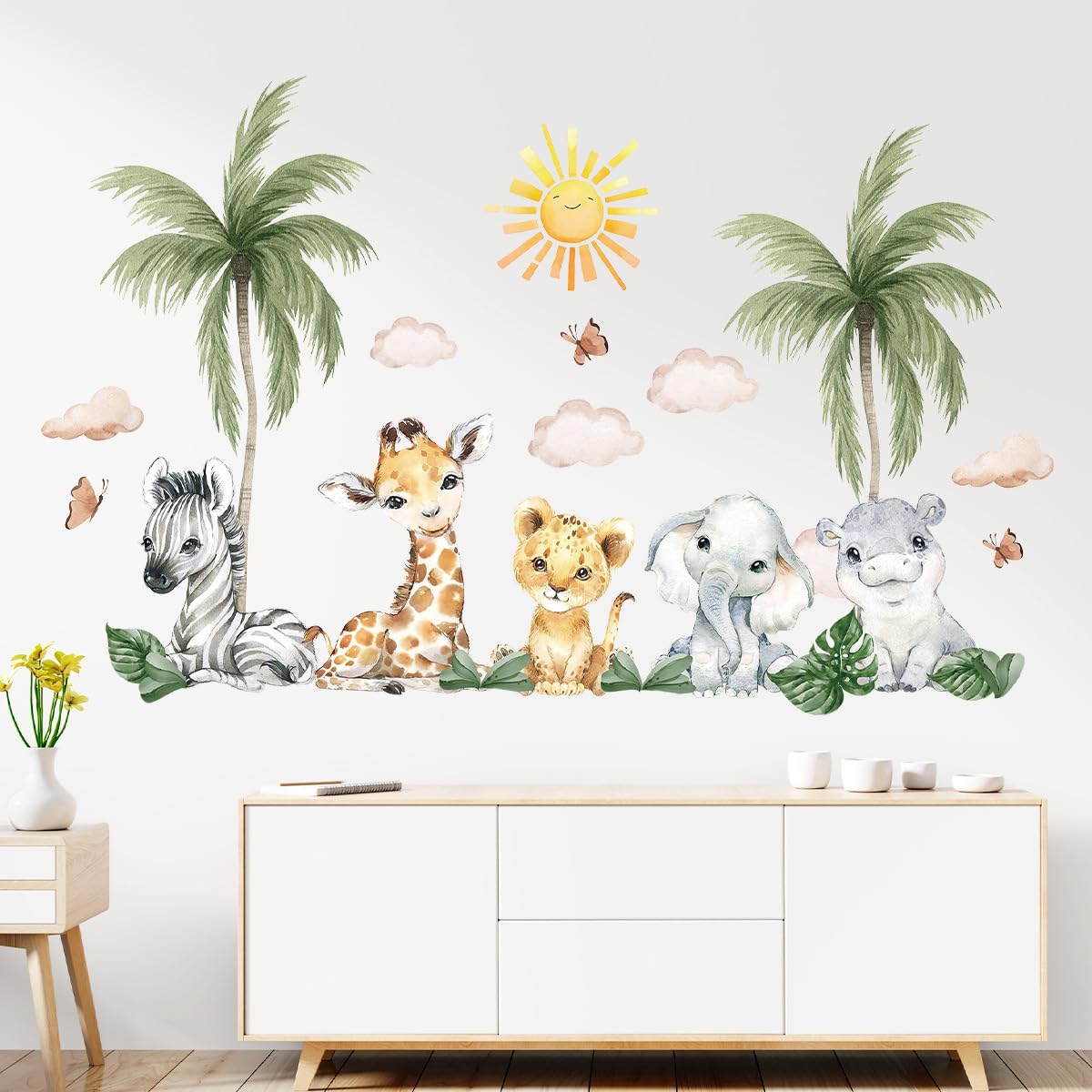 SHUCHING Watercolor Jungle Animal Wall Stickers Peel and Stick, Elephant Giraffe Zebra Wall Decals - Image 4