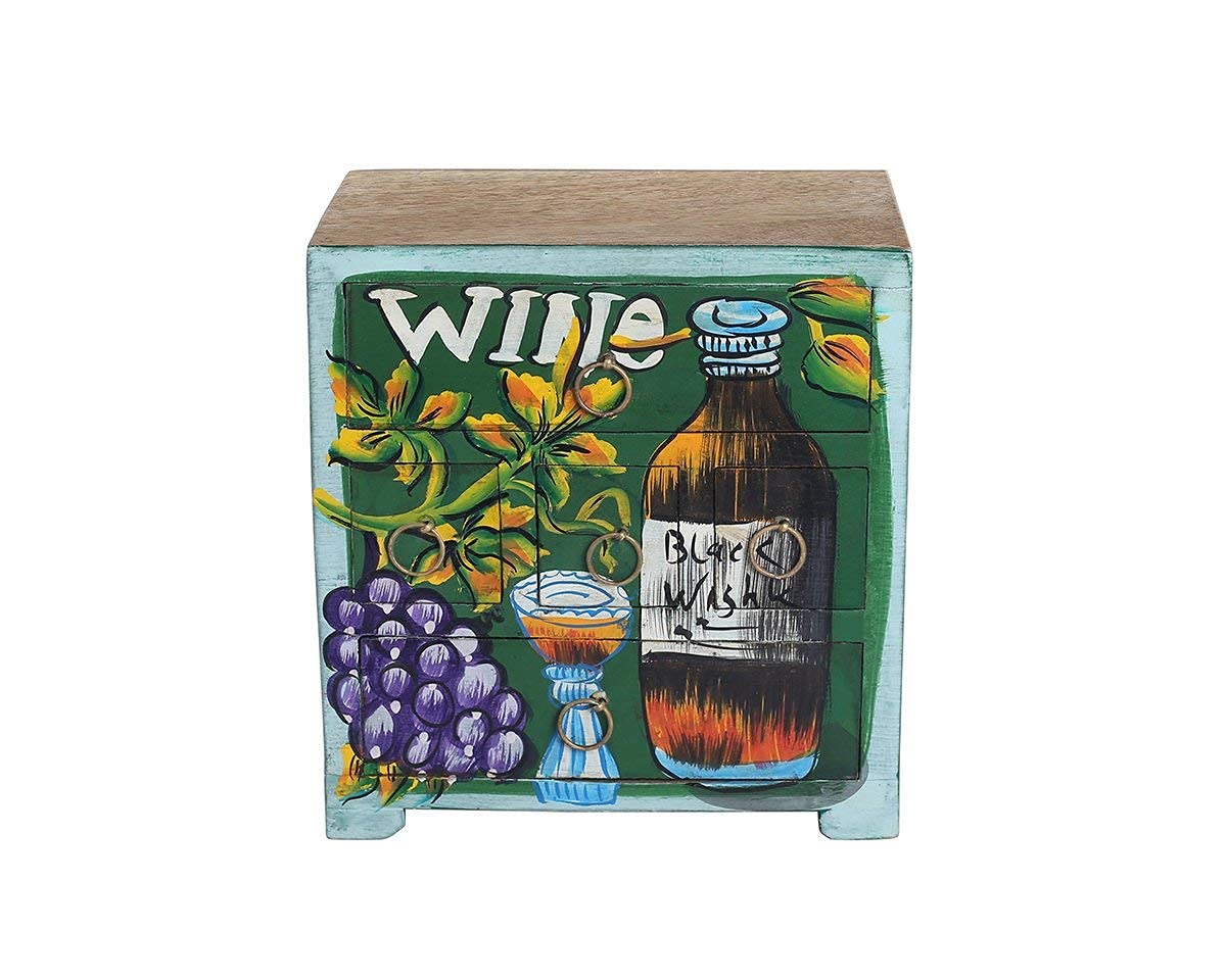 Store Indya Hand Painted Wooden 5 Drawers Small Armoire