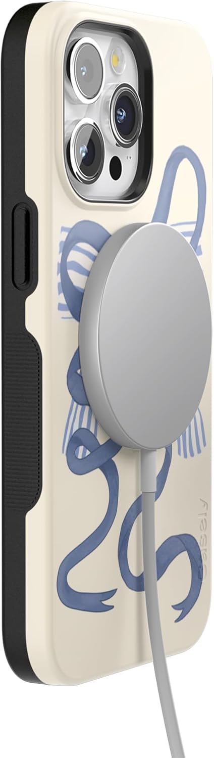Casely iPhone 15 Pro Case | Heartstrings | Blue Bow | Bold Protective Design | Compatible with MagSafe