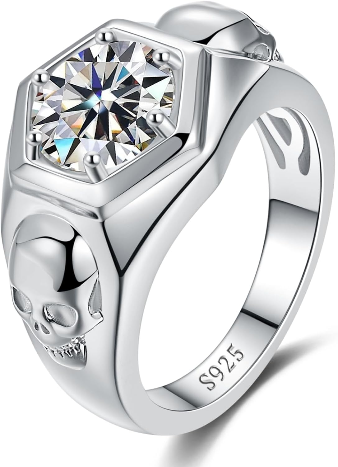 3CT Moissanite Engagement Rings for Men, D Color VVS1 925 Sterling Silver Skull Design Ring, Wedding Promise Anniversary Birthday Gift for Him