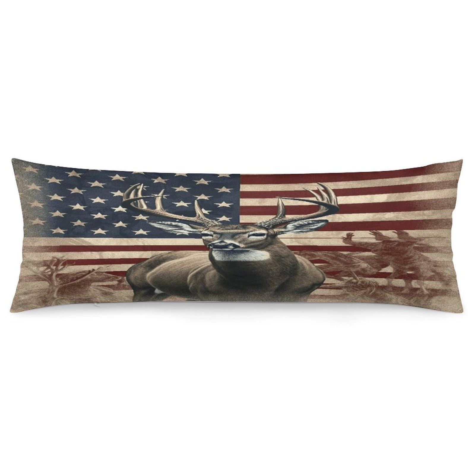 Americana Flag Deer Throw Pillow Cover Soft Pillow Case Decorative Lumbar Pillow Cover Cozy Throw Pillowcase Polyester Rectangular Cushion Case Decor for Couch Sofa Bed