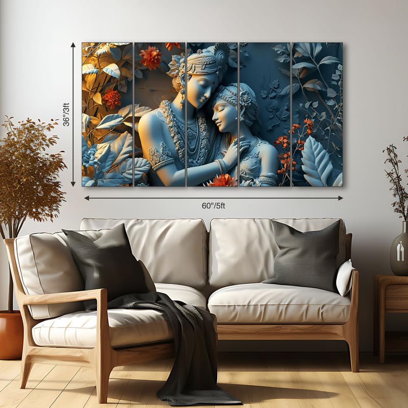 Image of The Castle Decor Lord Radha krishna painting | Multiple Frames Wall Art Painting for living room,Bedroom,Drawing room,Hotels Wooden Framed-Digital Painting (Multi Color - Design 6, 36x60 Inch)
