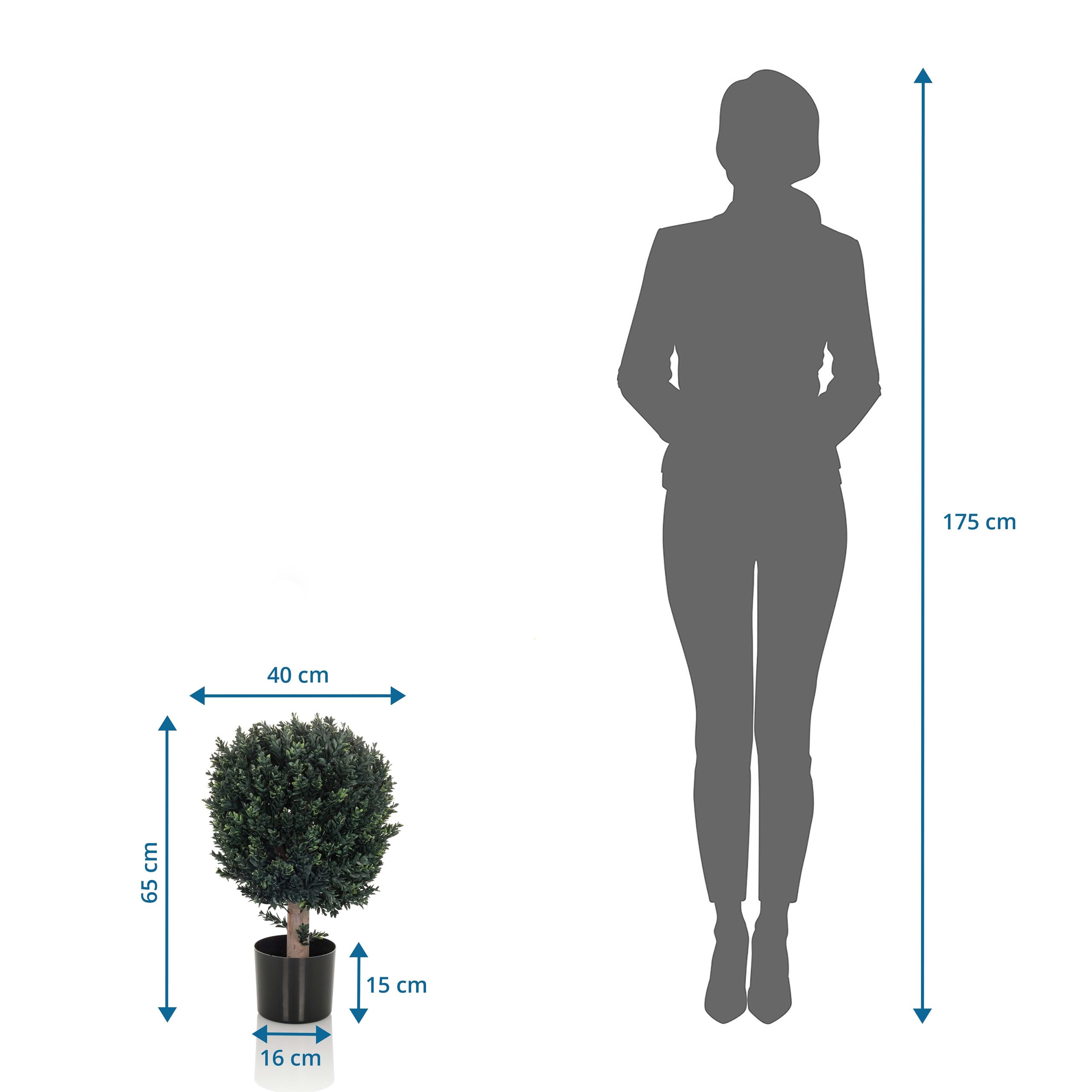 hjh OFFICE Kunstpflanze BUXUS Deko Pflanze künstlich 65 cm, pflegeleichter Kunstbaum, Indoor und Outdoor, Buchs-Baum Grün 871055