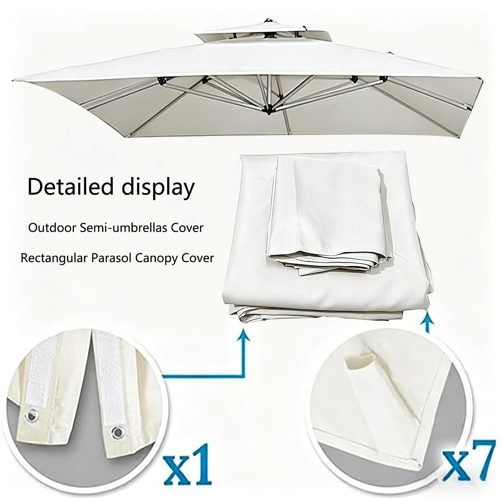 Générique 3.0x3.0m Carré Toile De Rechange pour Déporté Parasol De Terrasse Toile Dombrage Double Extérieur de Remplacement pour parasol de 8 baleines,Pour extérieur