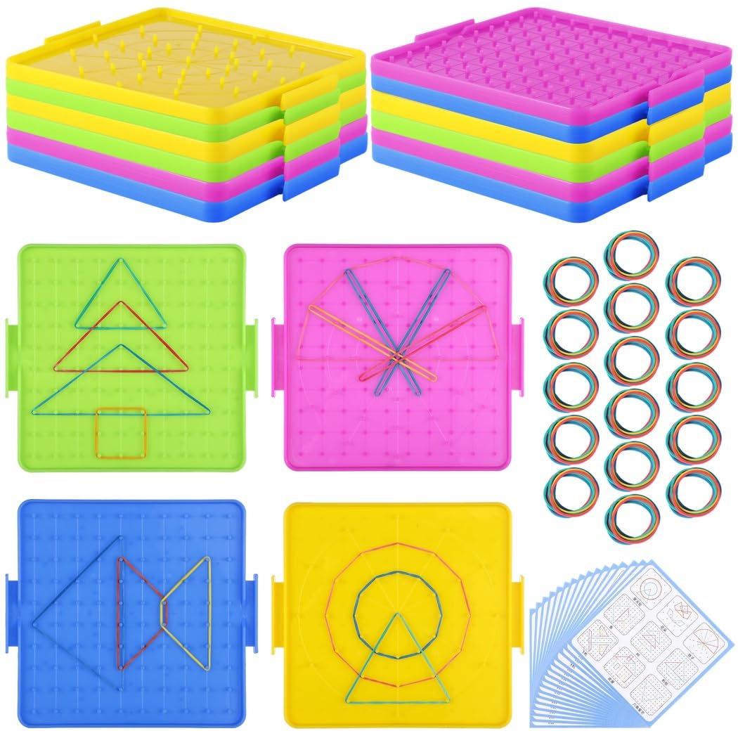 16-Piece Geoboard Set with 160 Rubber Bands, Double-Sided Shape Learning Boards for Geometry & Math Education, Perfect for Hands-On Learning