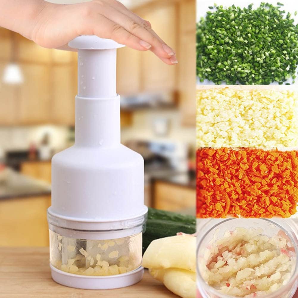 Hachoir Manuel à Ficelle - Pour Ail, Oignons, Légumes, Noix, Herbes - Lames Acier Inox, Facile à Utiliser - Blanc