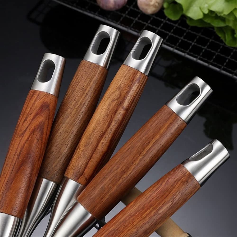 Set di Utensili da Cucina in Acciaio Inox 304 con Supporto, 6 Pezzi di Utensili da Cucina con Manico in Legno, Set di Utensili da Cucina antiaderenti, Utensili da cu