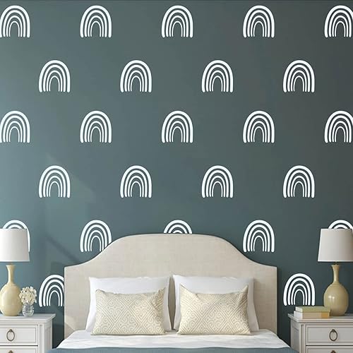 Juego de 64 calcomanías de pared de arco bohemio, calcomanías de pared de arco iris para decoración de habitación de niños y niñas, murales de arte