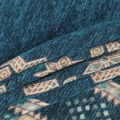 Image of Elegant Woven Turquoise Sofa Cover - Soft Chenille Traditional Pattern with Lace Style | L-Shape Sectional Seat Protector for Living Room | Durable & Stylish Slipcover 2 Seater Sofa
