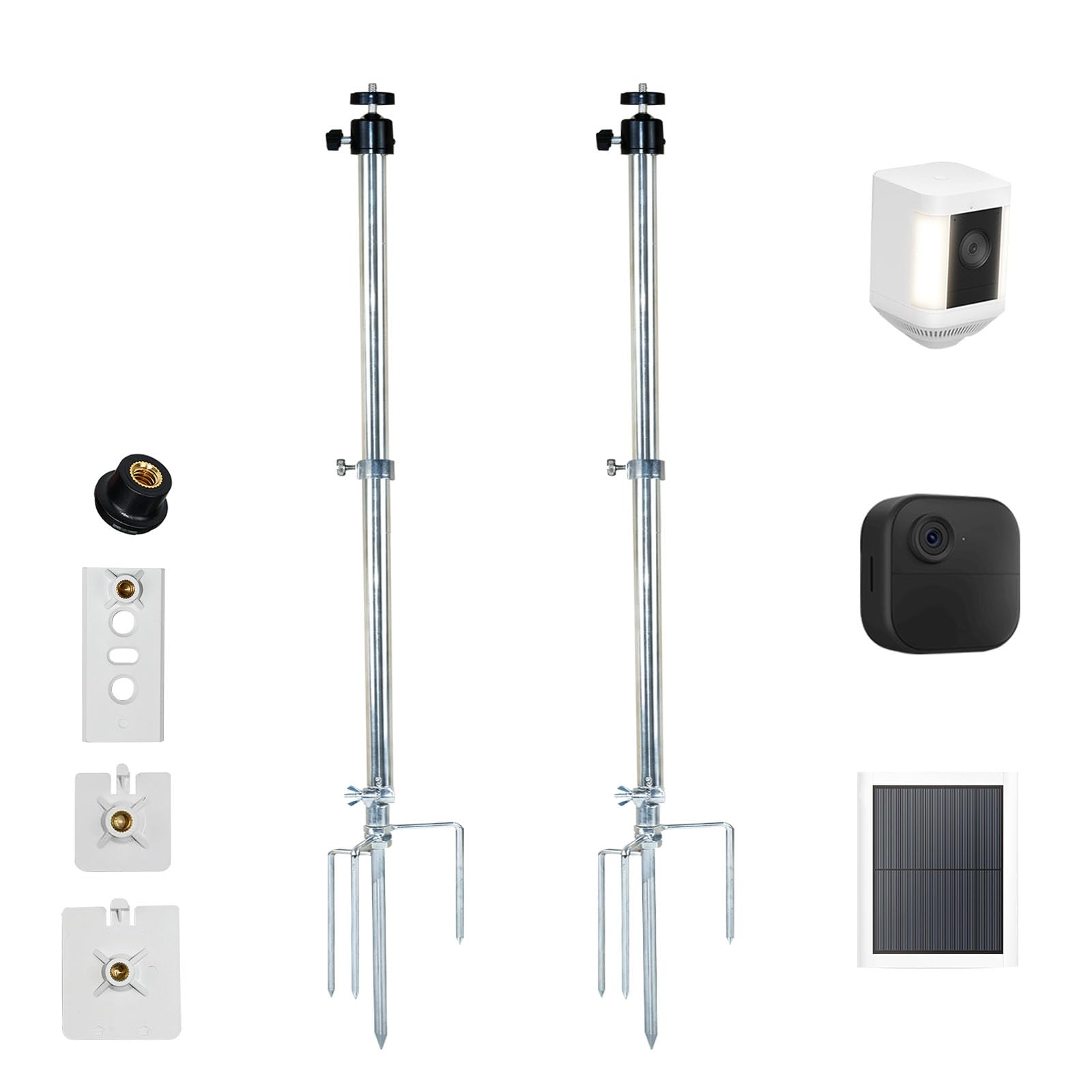 Lot de 2 supports de fixation au sol pour caméra de sécurité compatibles avec Ring, Blink, Arlo, Wyze, Google Cameras et panneaux solaires Ring, support de poteau extérieur avec angle et hauteur