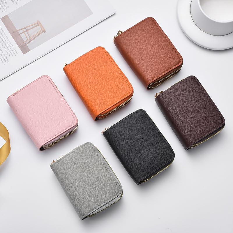 Small Wallet for Women, Elegant Slim Pu Leather Wallet with Double Zipper Pocket ID Window, Credit Card Holder Large Capacity Clutch Wallets for Women Lady Bestie, Grey3