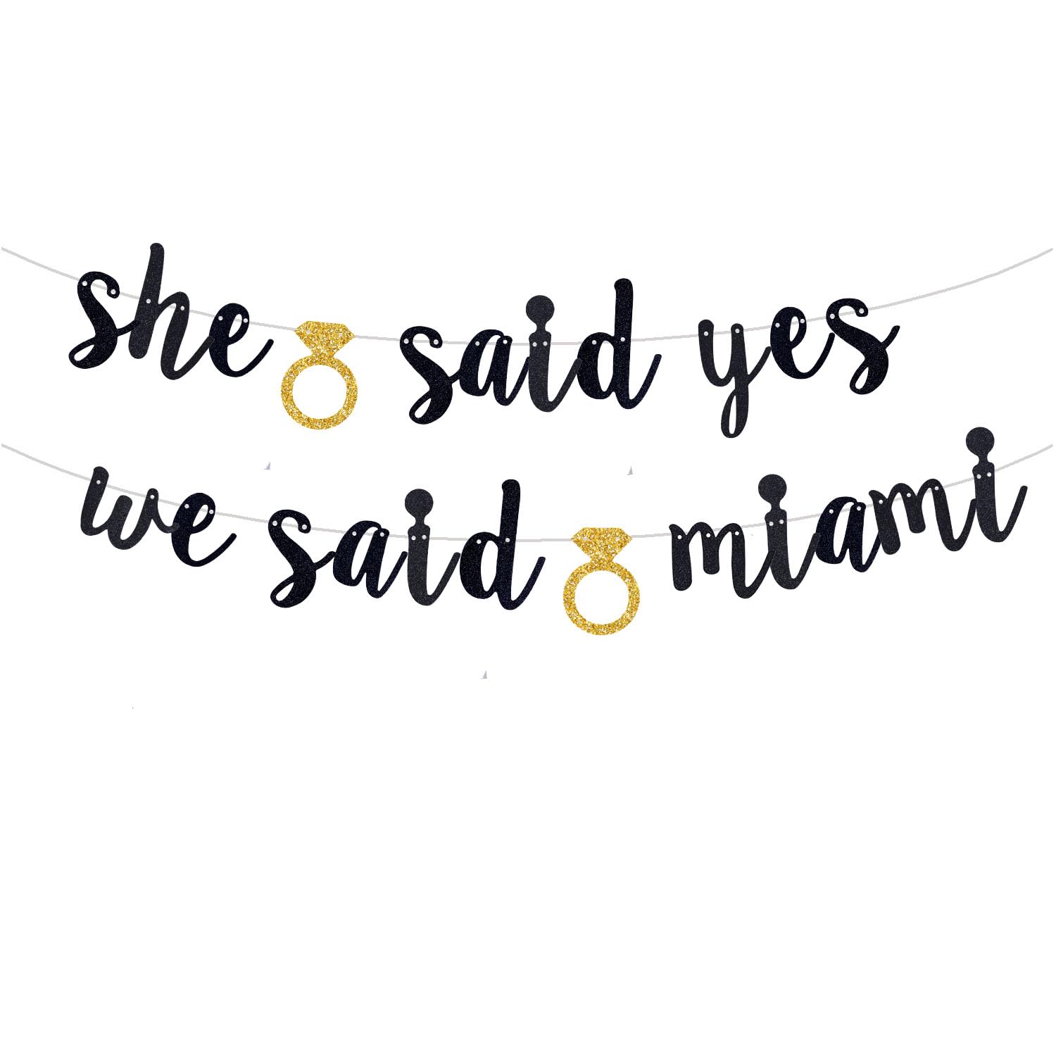 ENILSABlack Glitter She Said Yes We Said Miami Banner, Miami Bachelorette Party Decorations Supplies/Bridal Shower/Engagement Hanging Bunting Sign.(Pre-Assembly)