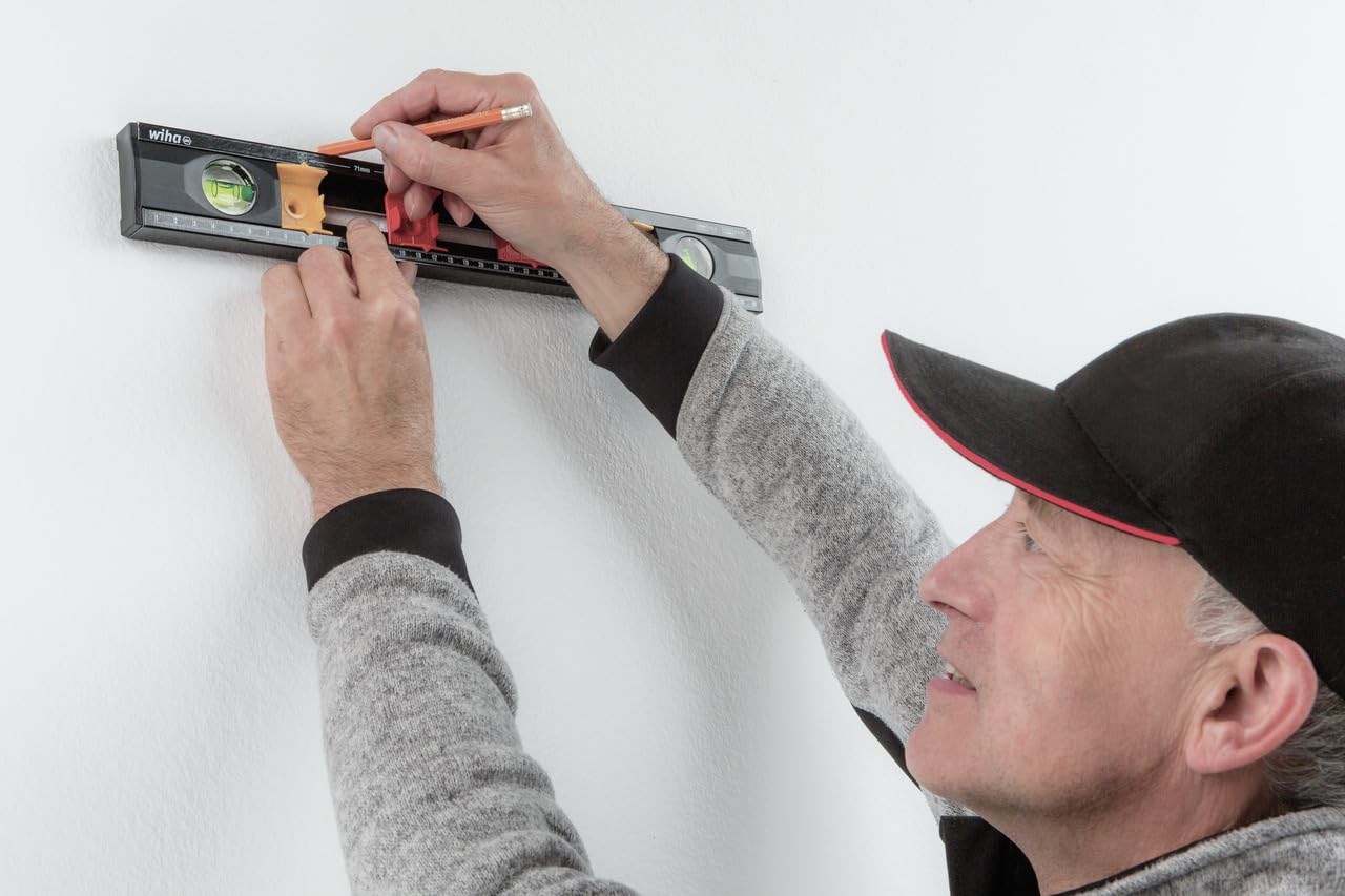 Wiha Nivel de burbuja de aire para electricistas de 40 cm (42074) | (42074) Para instalación eléctrica, marcas de distancia cajas empotradas + tabique hueco I herramienta electricista