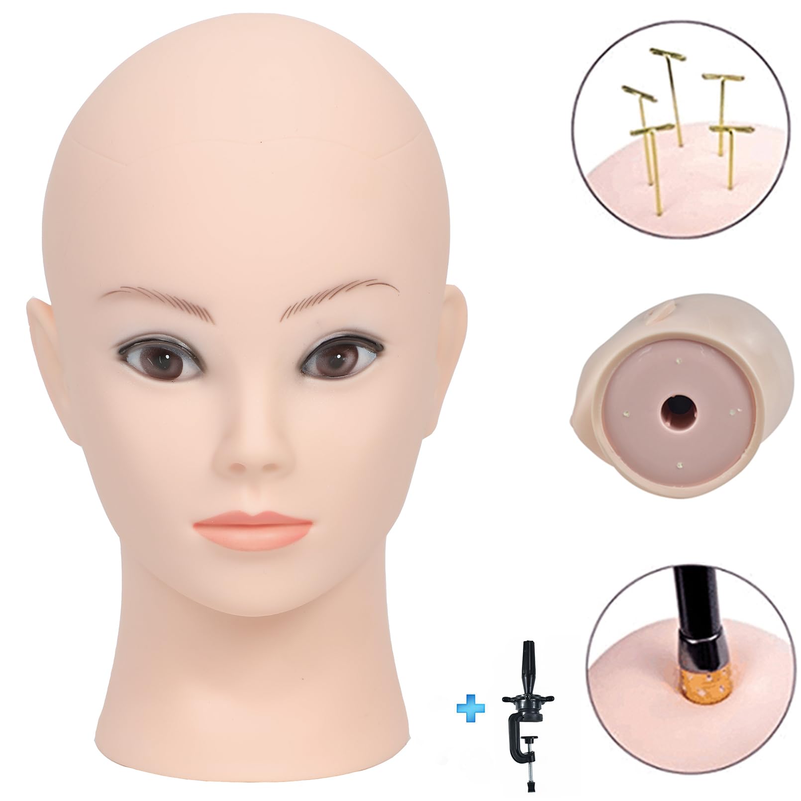 RUISIMEI Female Cosmetology Bald Manikin Mannequin Head for Wigs Making Wig Display Hat Display Glasses Display with Free Clamp