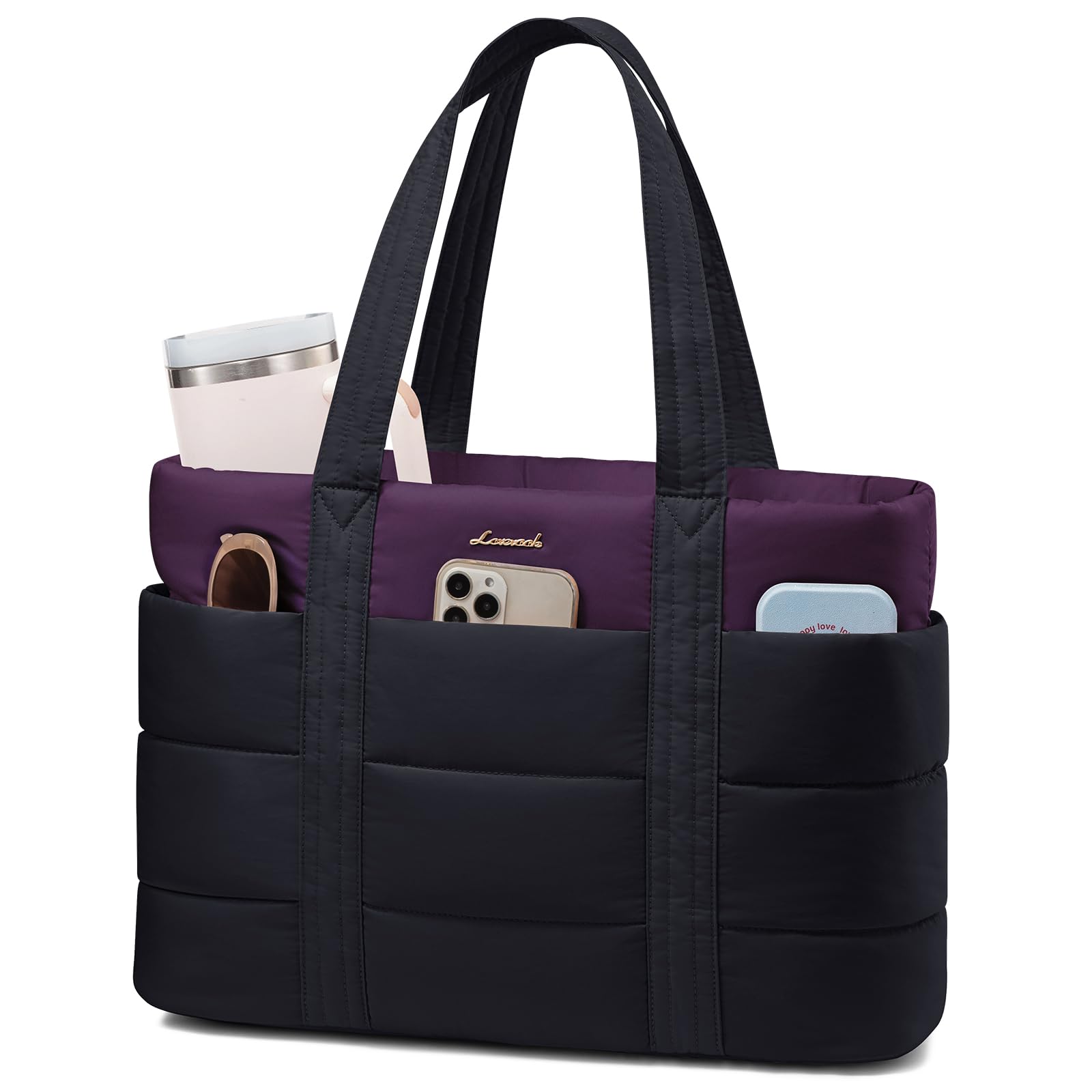 LOVEVOOK Tote Bag for Women, Large Puffer Work Tote Laptop Bag, Lightweight Travel Tote Bag with Zipper Gifts for Women