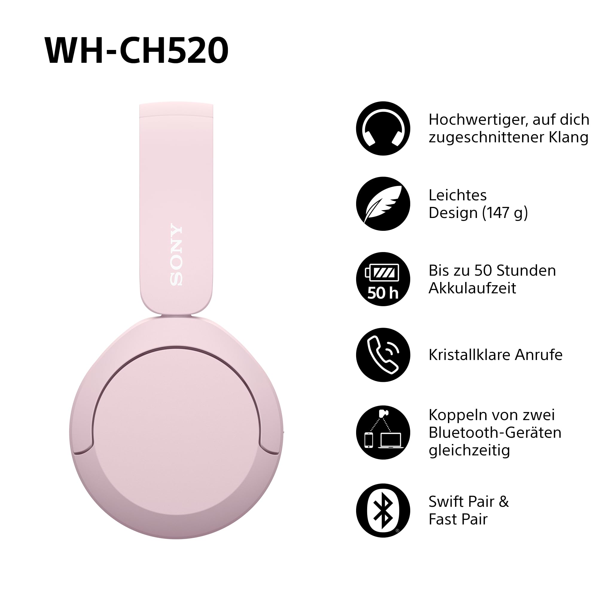 Sony WHCH520 On-Ear-Kopfhörer (Freisprechfunktion – Bild 2