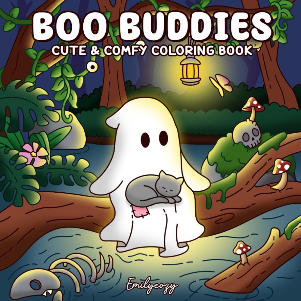 Boo Buddies: Coloring Book for Adults and Teens with Cute Spooky Buddies in Cozy Moments for Relaxation