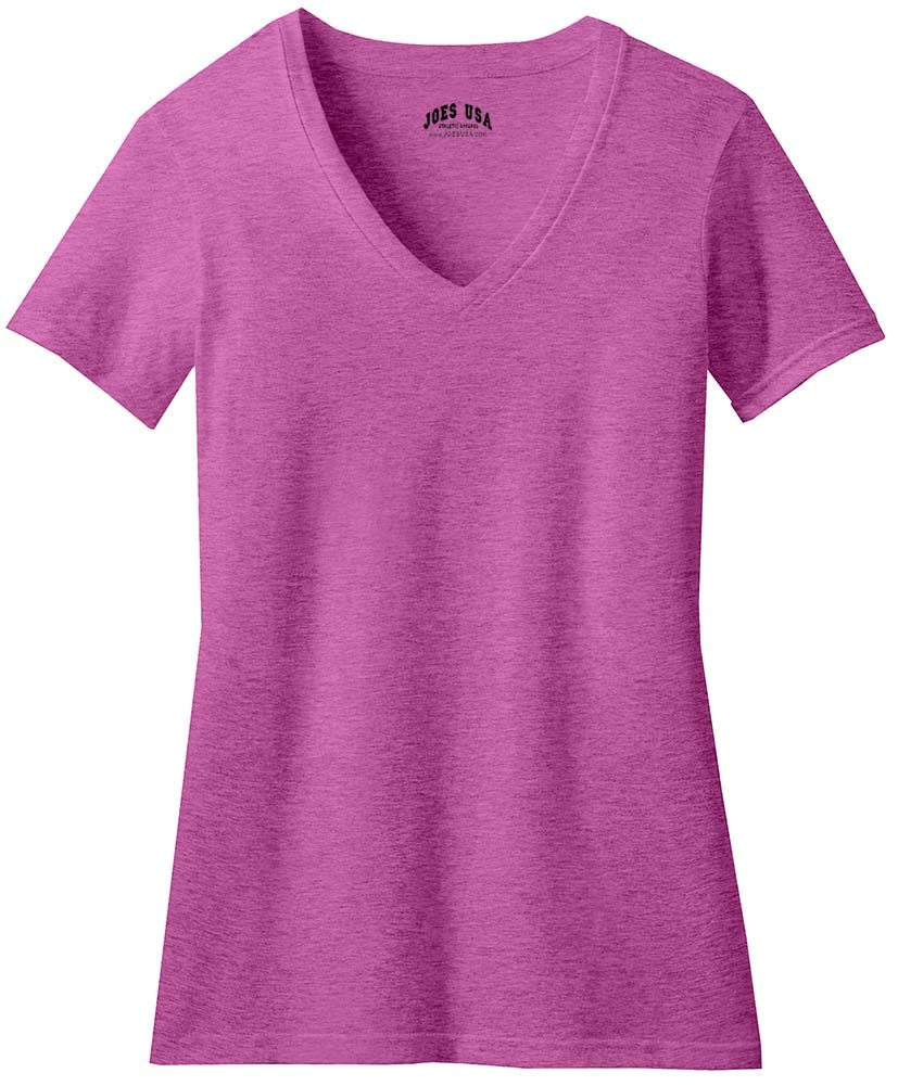 Joe's USA Ladies Soft Heather Blend V-Neck T-Shirts-XL-HeatherPinkRaspberry