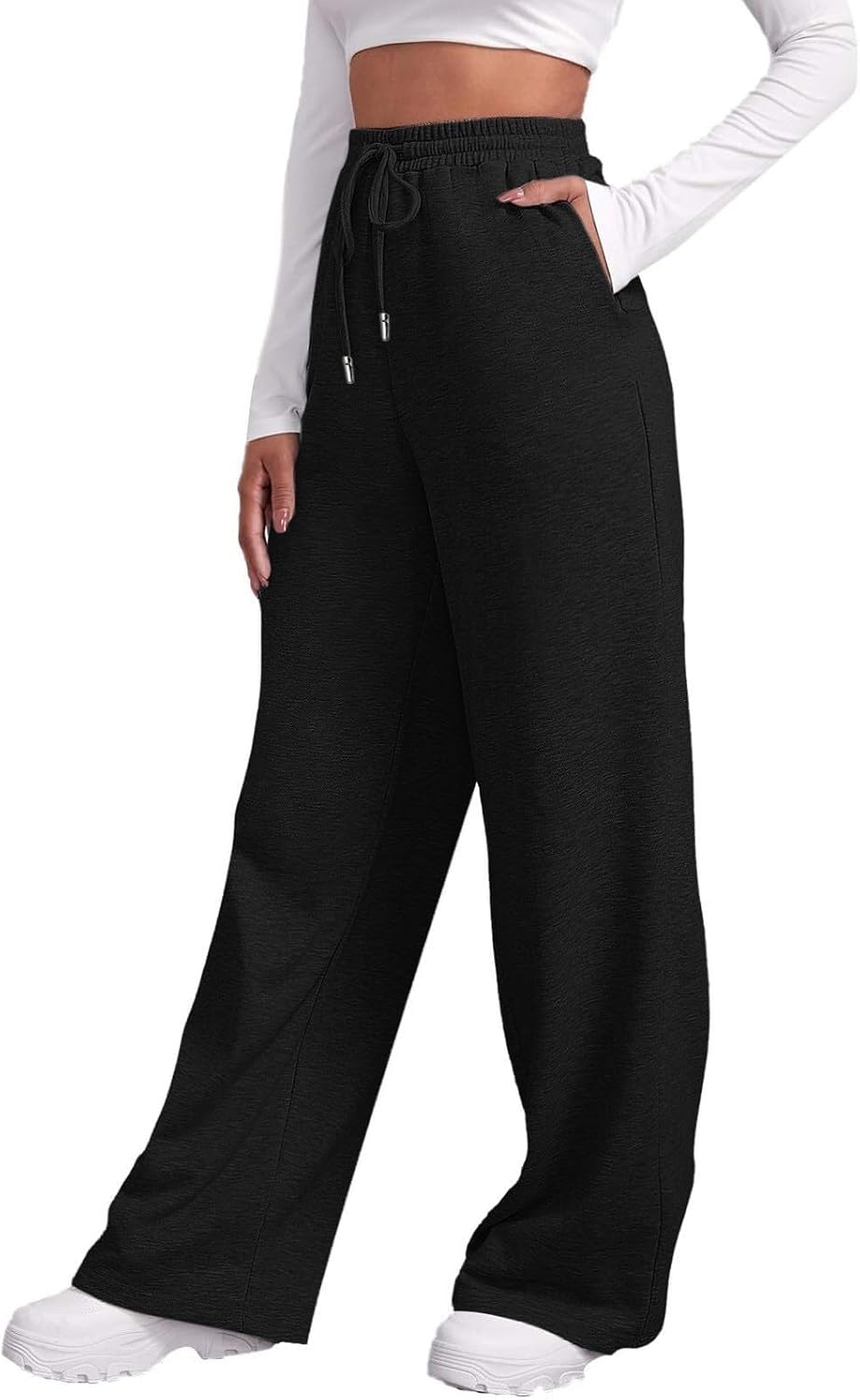 Womens High Waisted Wide Leg Sweatpants – Baggy Drawstring Lounge