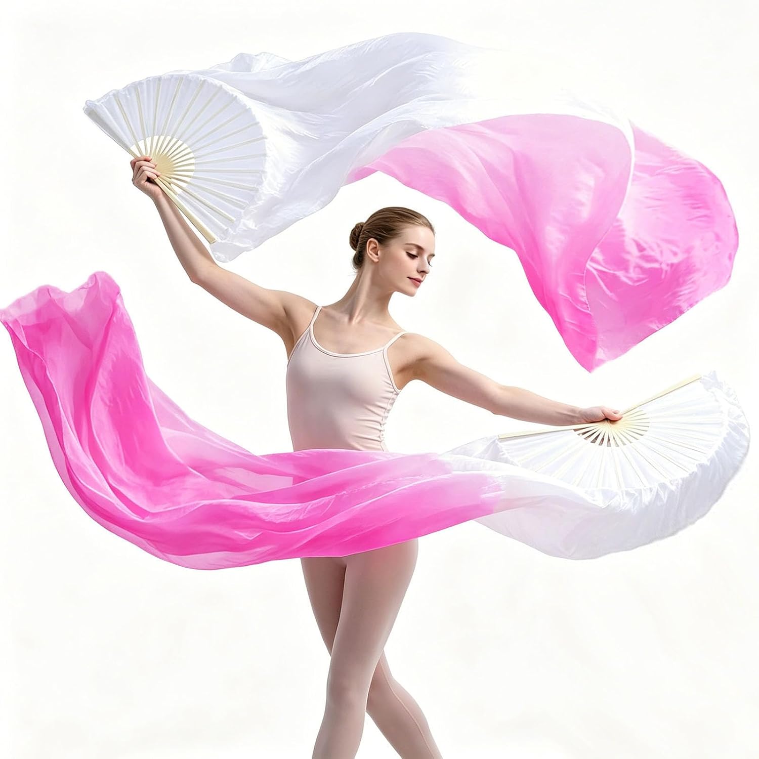 1 Pair of Women's Long Belly Dance Fans (Left and Right) - Premium Artificial Silk Fans, Suitable for Professional Dancers and Cultural Festival Performances | Foldable Dance Fans