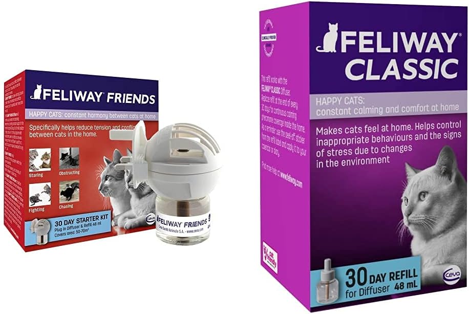 FeliwayFriends 30 Day Starter Kit Diffuser and Refill, 48 ml & Classic 30 day Refill comforts cats, helps solve behavioural issues and stress/anxiety in the home - 48ml