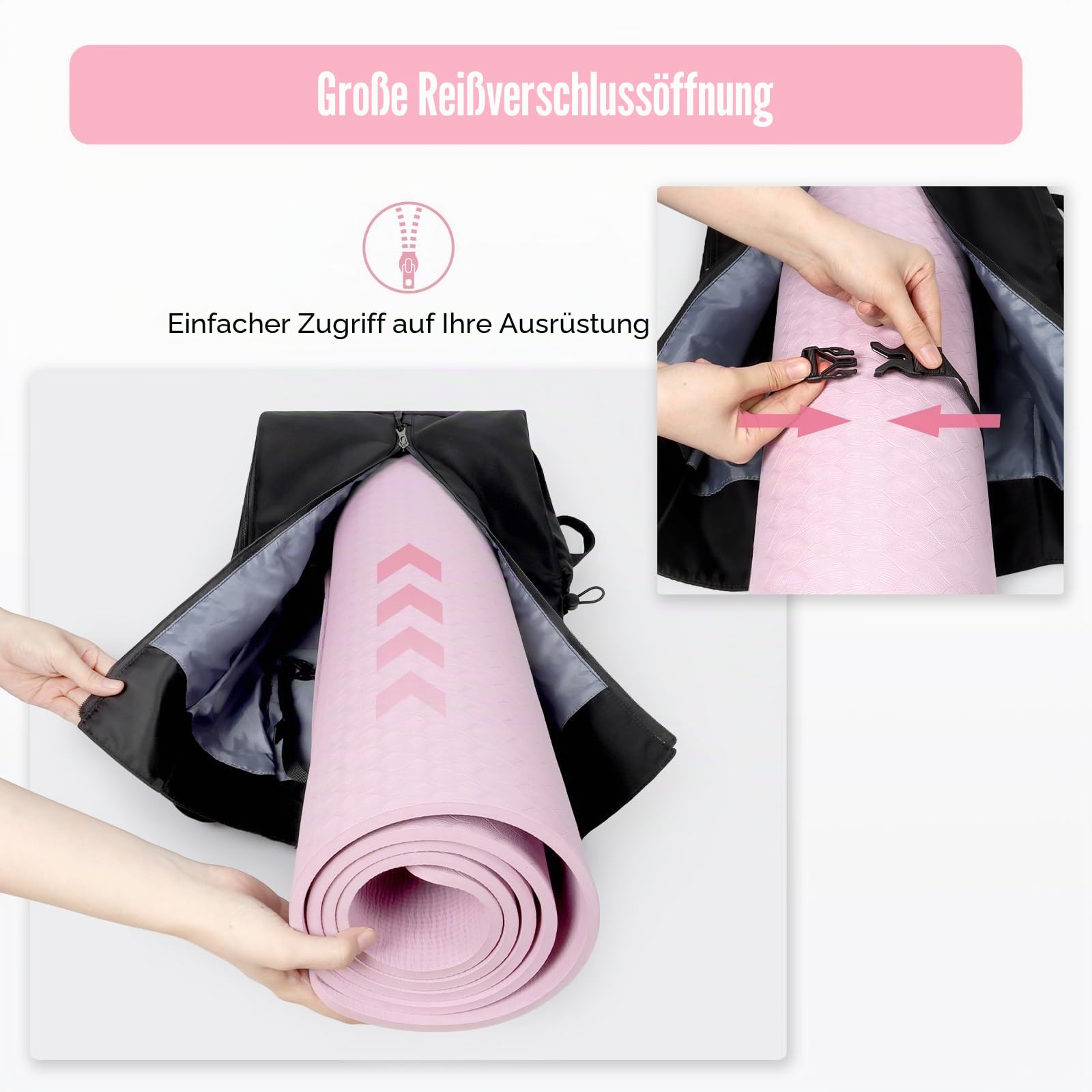 WOMACO Yogamatten-Tasche, verstellbare Yogamatblöcke, Träger mit Rucksackgurten und Seitentaschen, Top-Öffnung, Yoga-Rucksack für Yoga-Zubehör