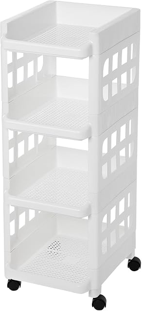 SONGMICS 4 Tier Plastic Rolling Cart PP Storage Trolley with Castors for Kitchen Bathroom Utility and Organisation Cart White KSC02WT