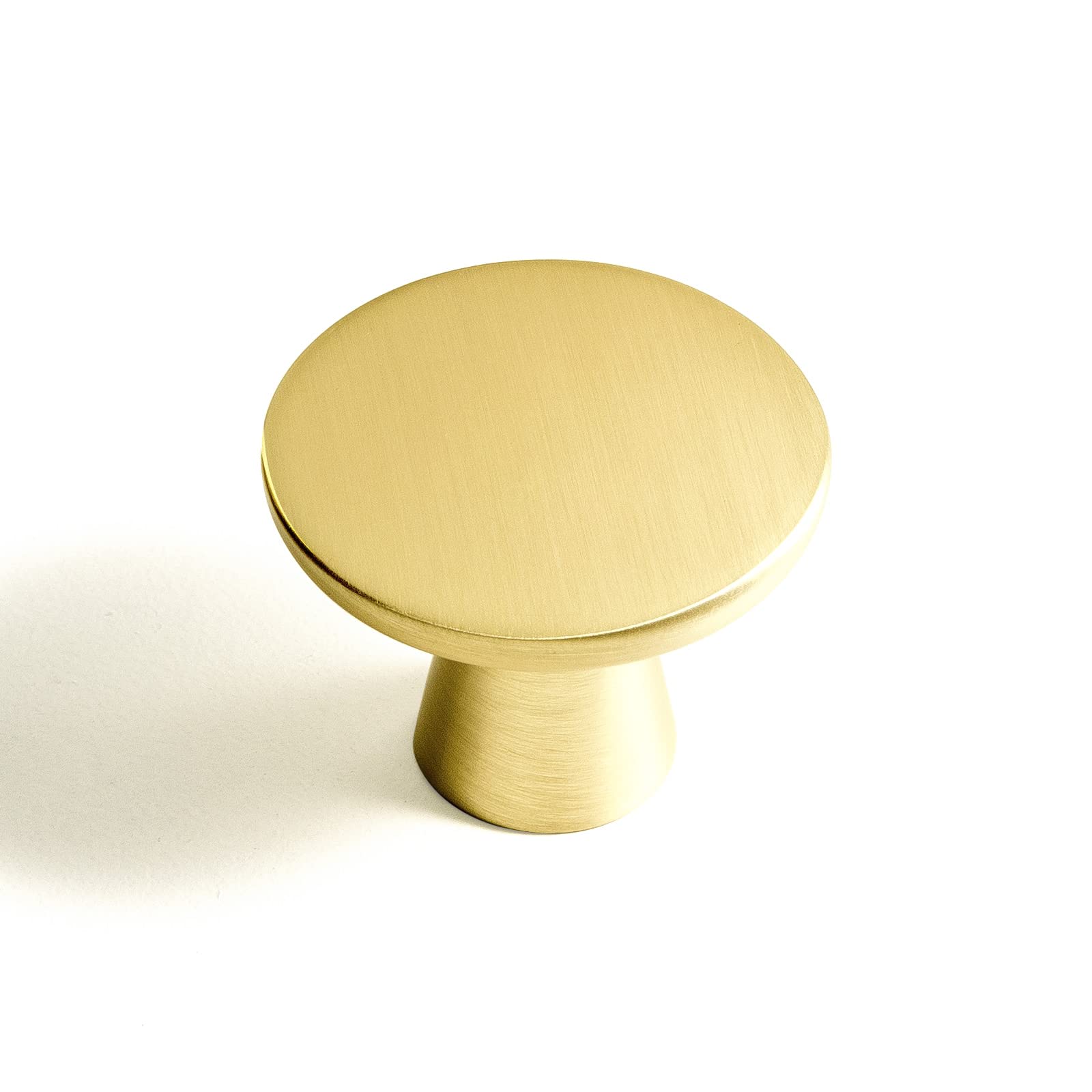 Goo-Ki Brushed Brass Zinc Alloy Round Cabinet Knob - Single Hole Center Luxury Cabinet Pull Hardware for Bedroom, Kitchen, 6 Pack