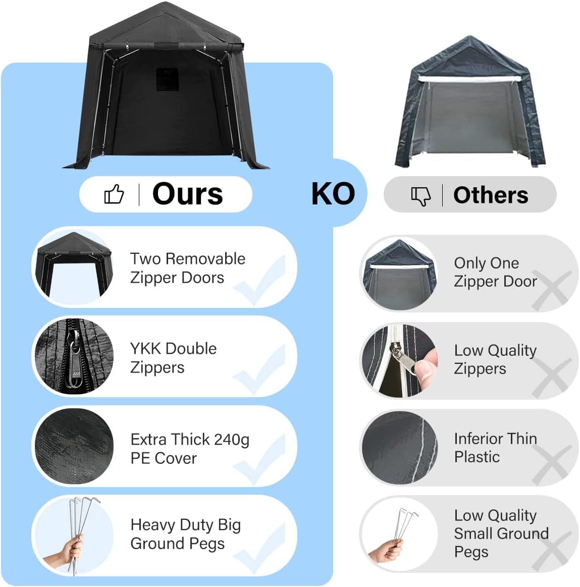 ADVANCE OUTDOOR 6X8 ft Outdoor Portable Storage Shelter Shed with 2 Rolled up Zipper Doors Vents Carports for Motorcycle Waterproof and UV Resistant Portable Garage Kit Tent, Beige ADVANCE OUTDOOR 6X8 ft Outdoor Portable Storage Shelter Shed with 2 Rolled up Zipper Doors Vents Carports for Motorcycle Waterproof and UV Resistant Portable Garage Kit Tent, Beige