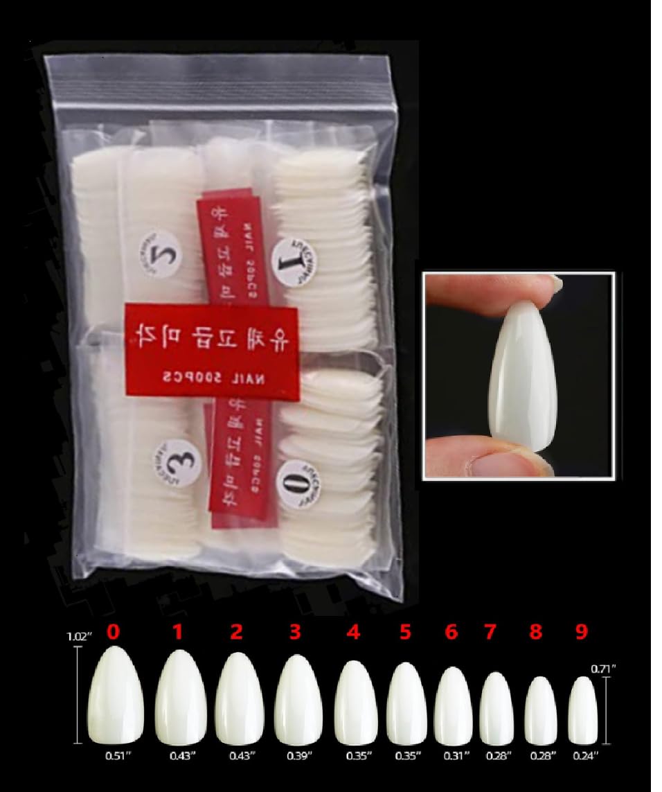 500Pcs Medium Almond Fake Nail Tips Full Cover Clear Acrylic Nails Press on Nails for DIY Nail Art, 10 Sizes (Natural)-image-14