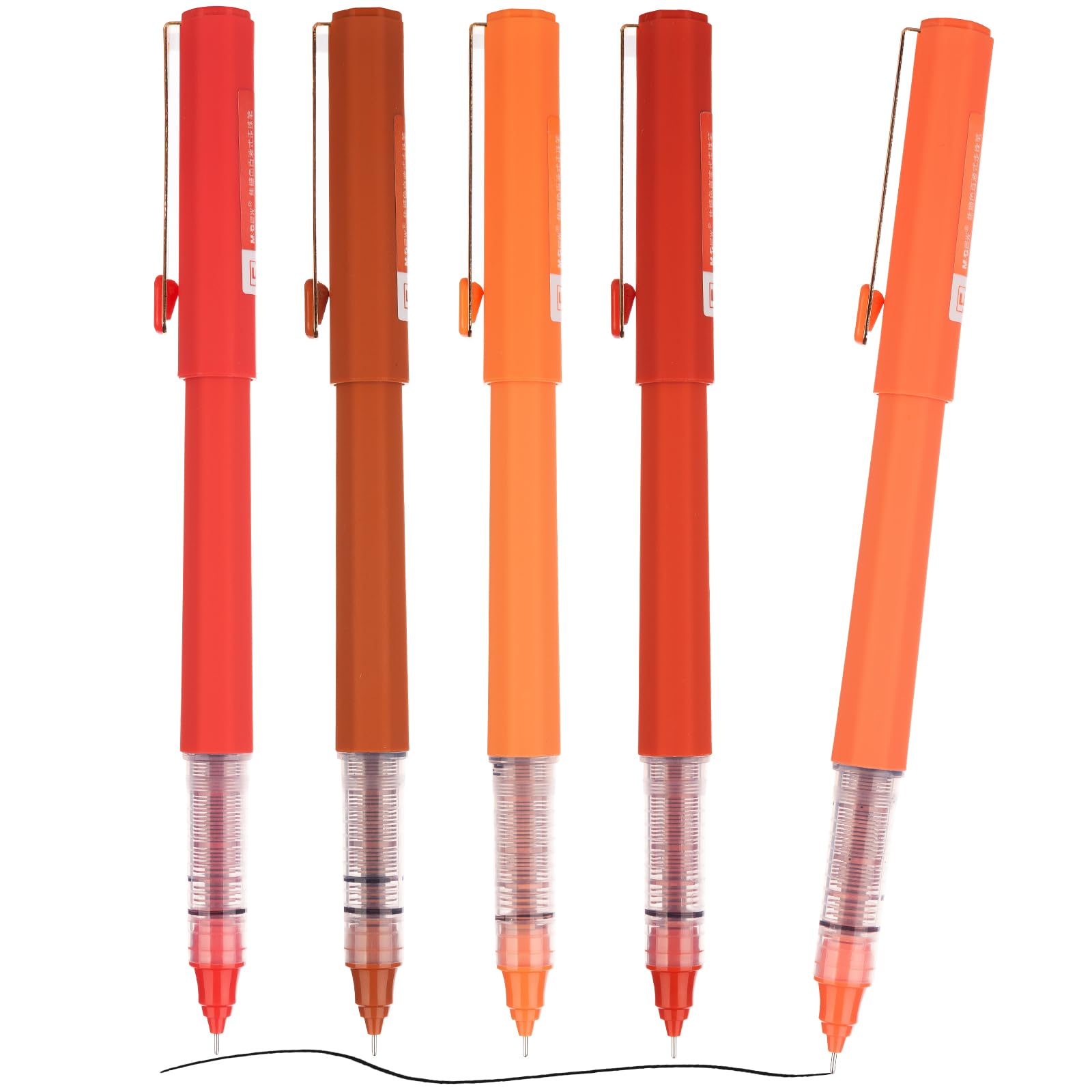 M&G 5 Pcs Liquid Ink Rollerball Pens, 0.5mm Black Ink Ultra Fine Point Pens, Quick Drying Pens with Caramel Pen Holder Smooth Writing for Note Taking, Office School Home Student Women Men