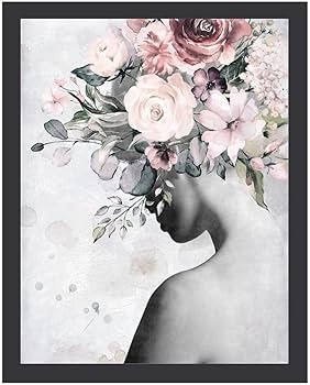 Amazon.co.jp: 頭に花と葉を乗せた女性 絵画 絵 水彩 シルエットの女性