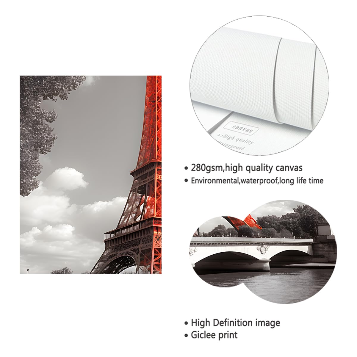 Via Vela Tour rouge toile art mural moderne paysage impressions œuvres d’art peinture noir et blanc design mural affiches pour salon appartement décor 70x70cm cadre intérieur