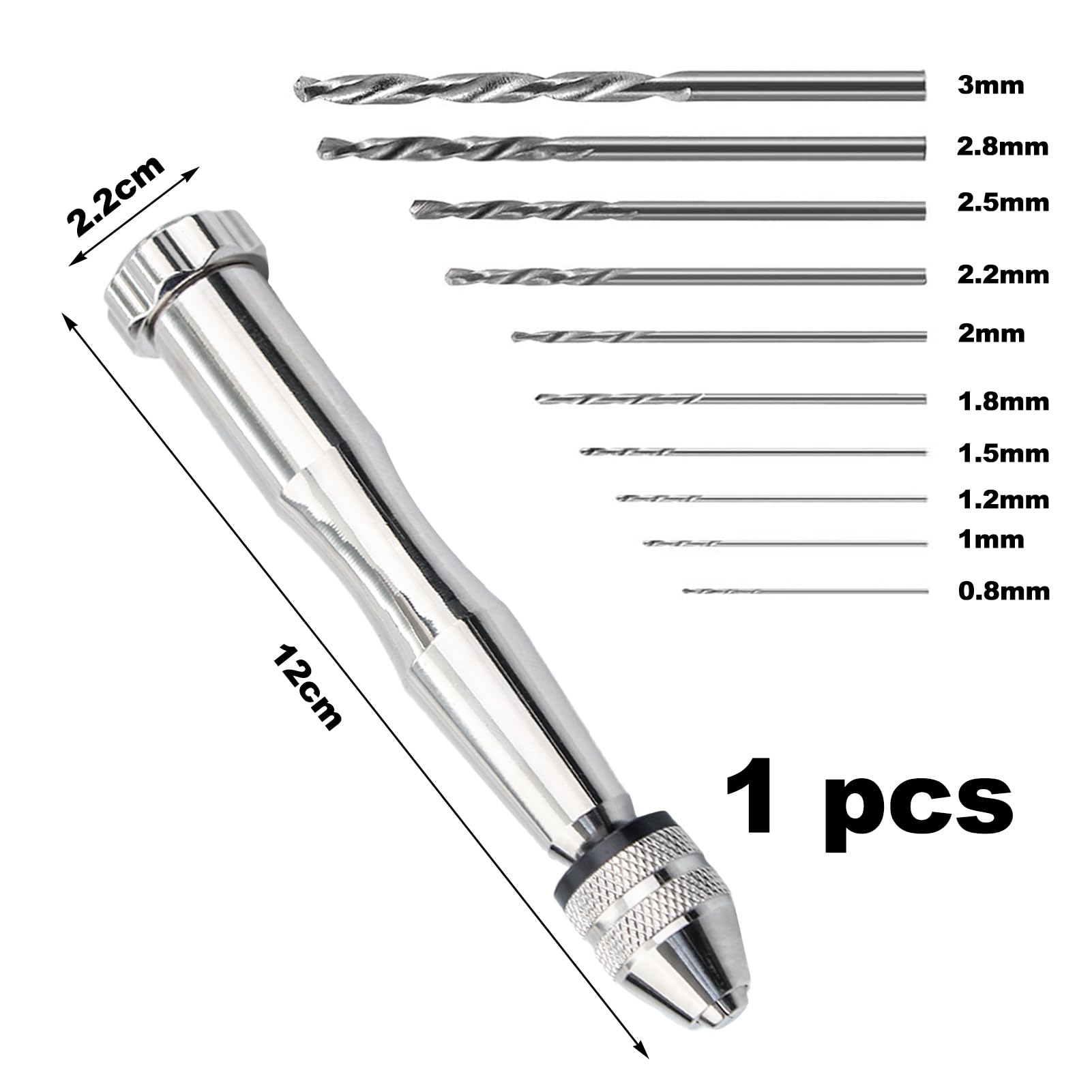Set Trapani a Mano 10 Pezzi Punte Elicoidali 0.8-3.0mm per Modellismo Legno Fai Da Te Gioielli Argento