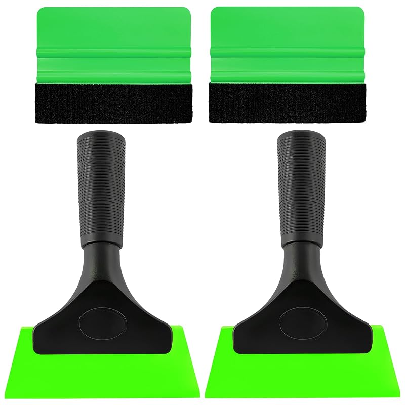 Kit de Ferramentas para Insulfilm e Envelopamento Yourkar com Rodo Plástico e Rodo com Feltro, Verde, 4 peças