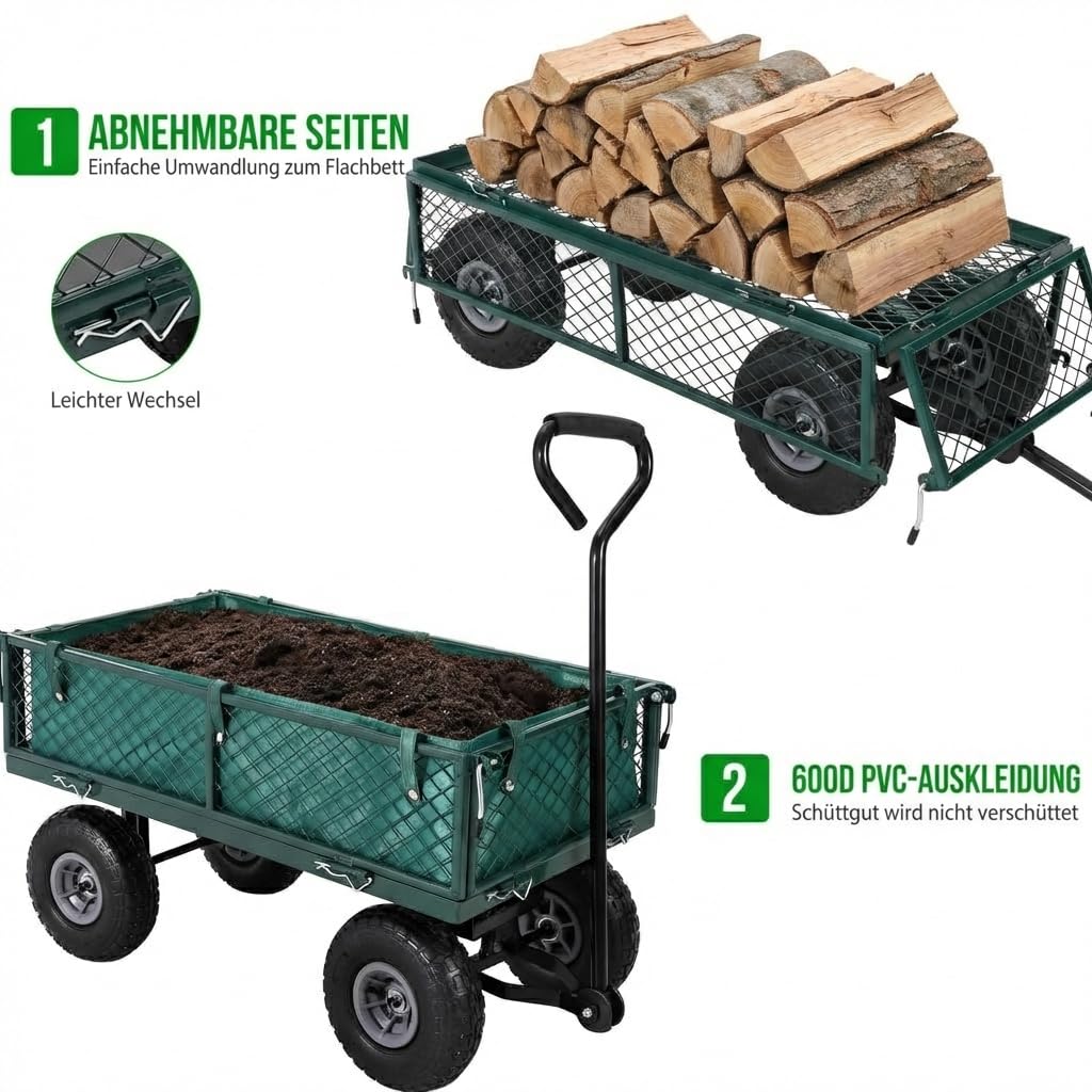 GarveeTech 226kg Gartenwagen Bollerwagen klappbar Gitterwagen Schwerlast