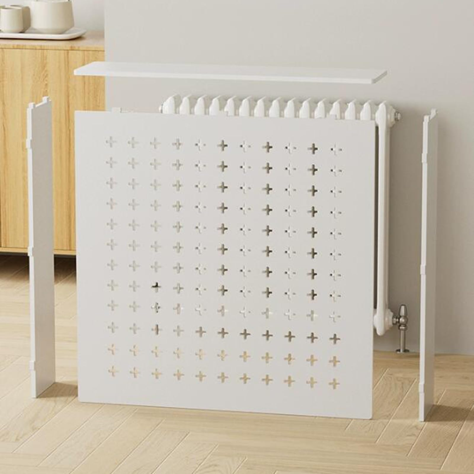 Bouclier de radiateur pour chauffage au sol 80 x 90 x 20 cm Plaque perforée Protection de valve Distributeur d'eau Bouclier pour une gestion efficace de la chaleur