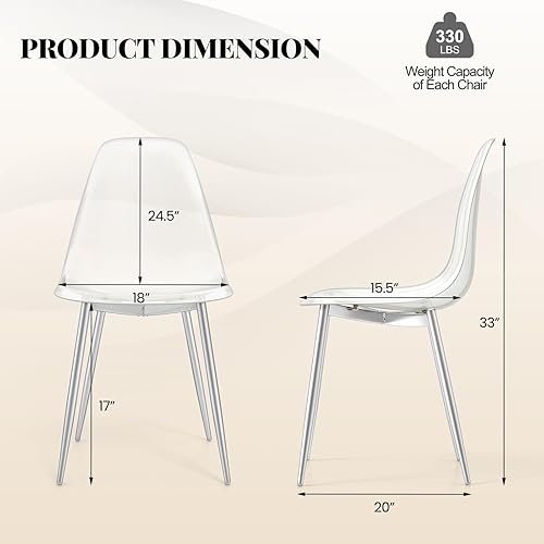 Miniatura 6 de Giantex Juego de 4 sillas de comedor transparentes, sillas de cocina con asiento transparente y respaldo curvo, patas de metal galvanizado de alta