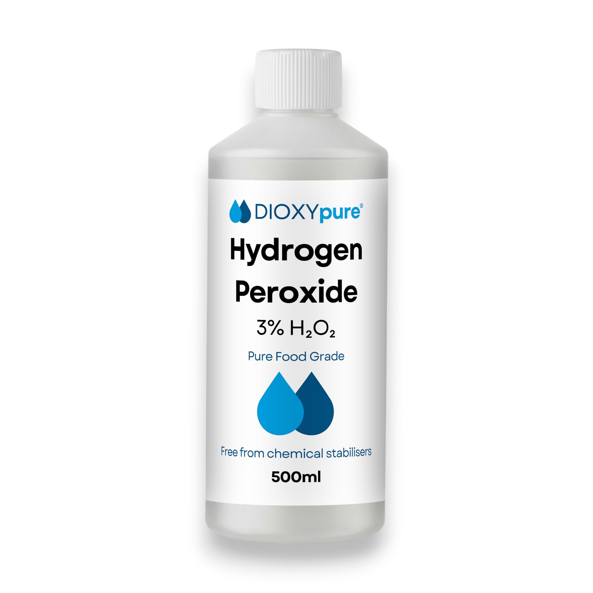 Peroxyde d'hydrogène de qualité alimentaire 3% - 500 ml - H2O2 - Eau oxygénée - Sans stabilisateurs ni additifs - Nettoyant naturel multi-usage - Bouchon sécurité enfant