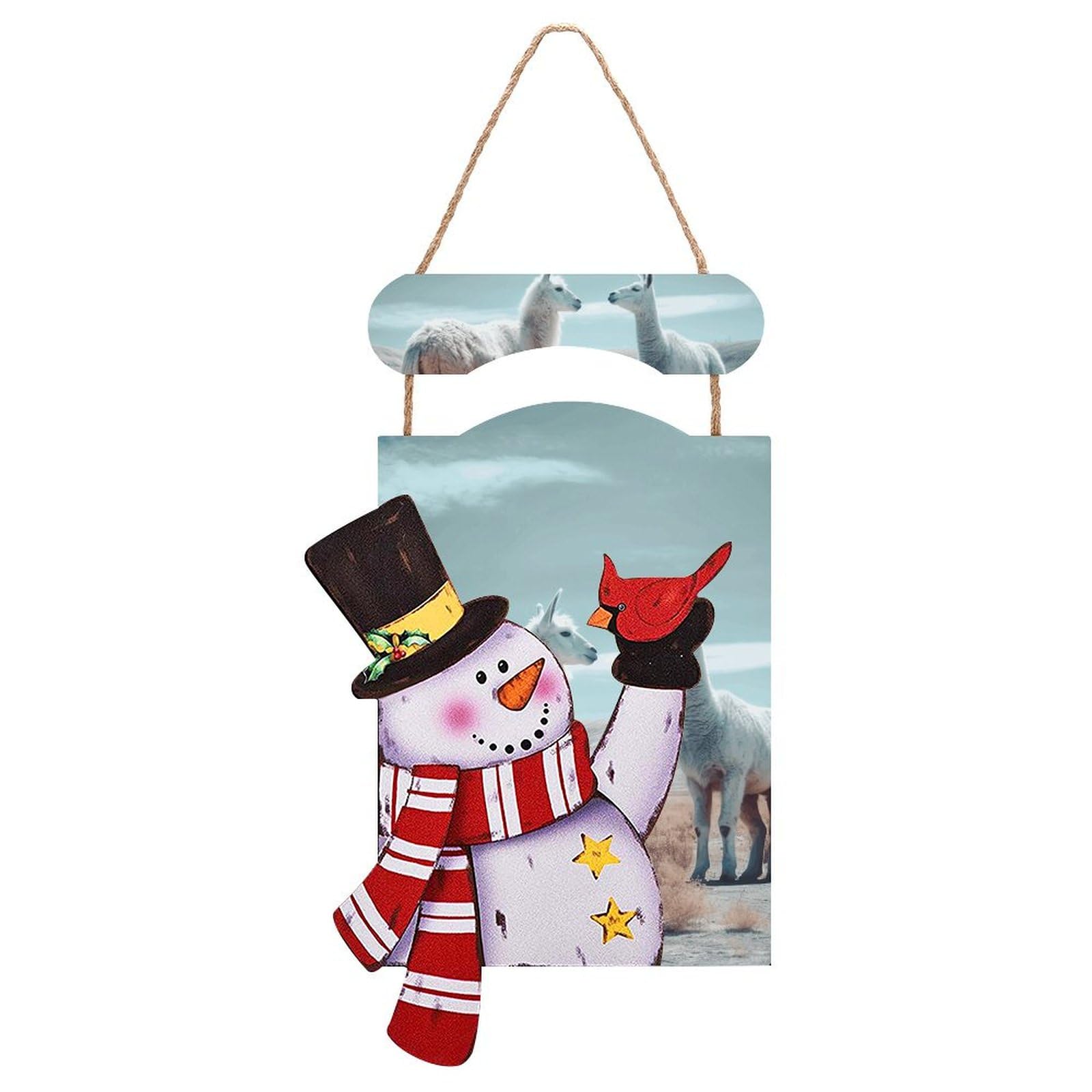 Décoration d'arbre de Noël bonhomme de neige bois alpaga