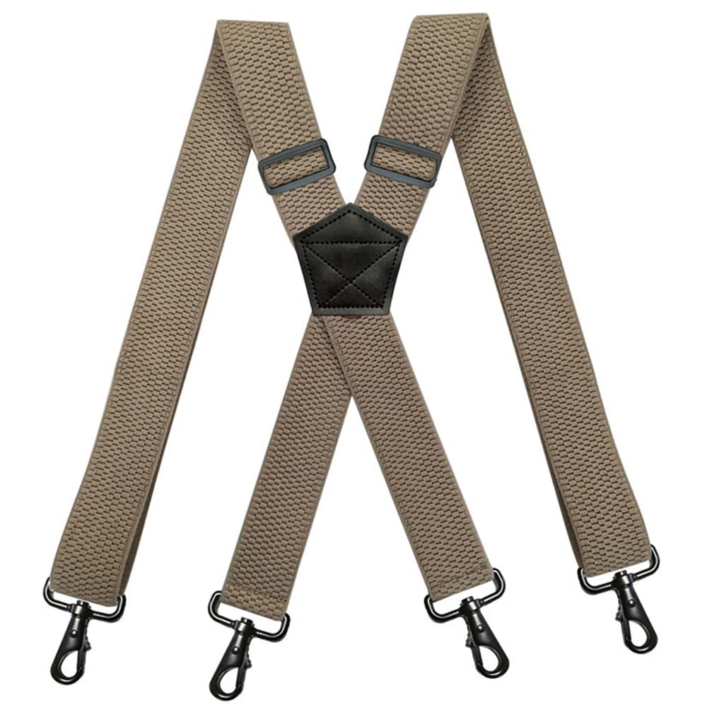 YYKSYDPT 1.5Inch Suspenders,Heavy Duty Work Suspenders Men,Sturdy Suspender with 4 Carabiner Hooks Adjustable Elastic X Shape Mens Braces for men Trousers (Light Brown)