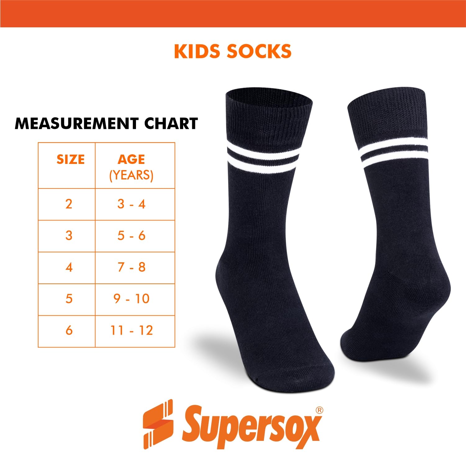 Supersox Regular School Uniform Black Socks With White Stripe for Kids, Made with Breathable, Anti Odour & Moisture Absorbent Combed Cotton with a Extra Durable Welt (Pack Of 5) 1