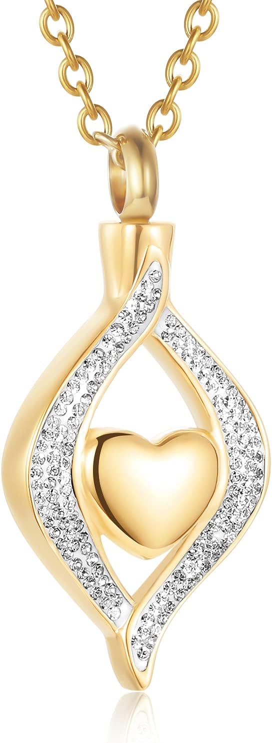 Crystal Teardrop Heart Cremation Urn Pendant Memorial Necklace for Women Stainless Steel Ashes Holder Keepsake Jewelry