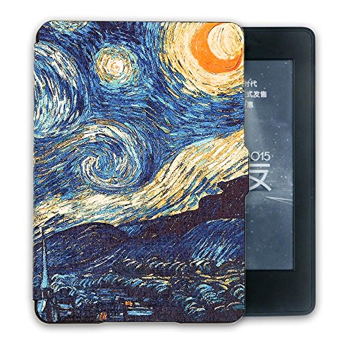 Kandouren Case Cover for Kindle Paperwhite - Van gogh Starry Night ,Light Slim Leather Cover with Autowake(Fit 6 inch Amazon Kindle Paperwhite 2013 2015 2016),blue color book