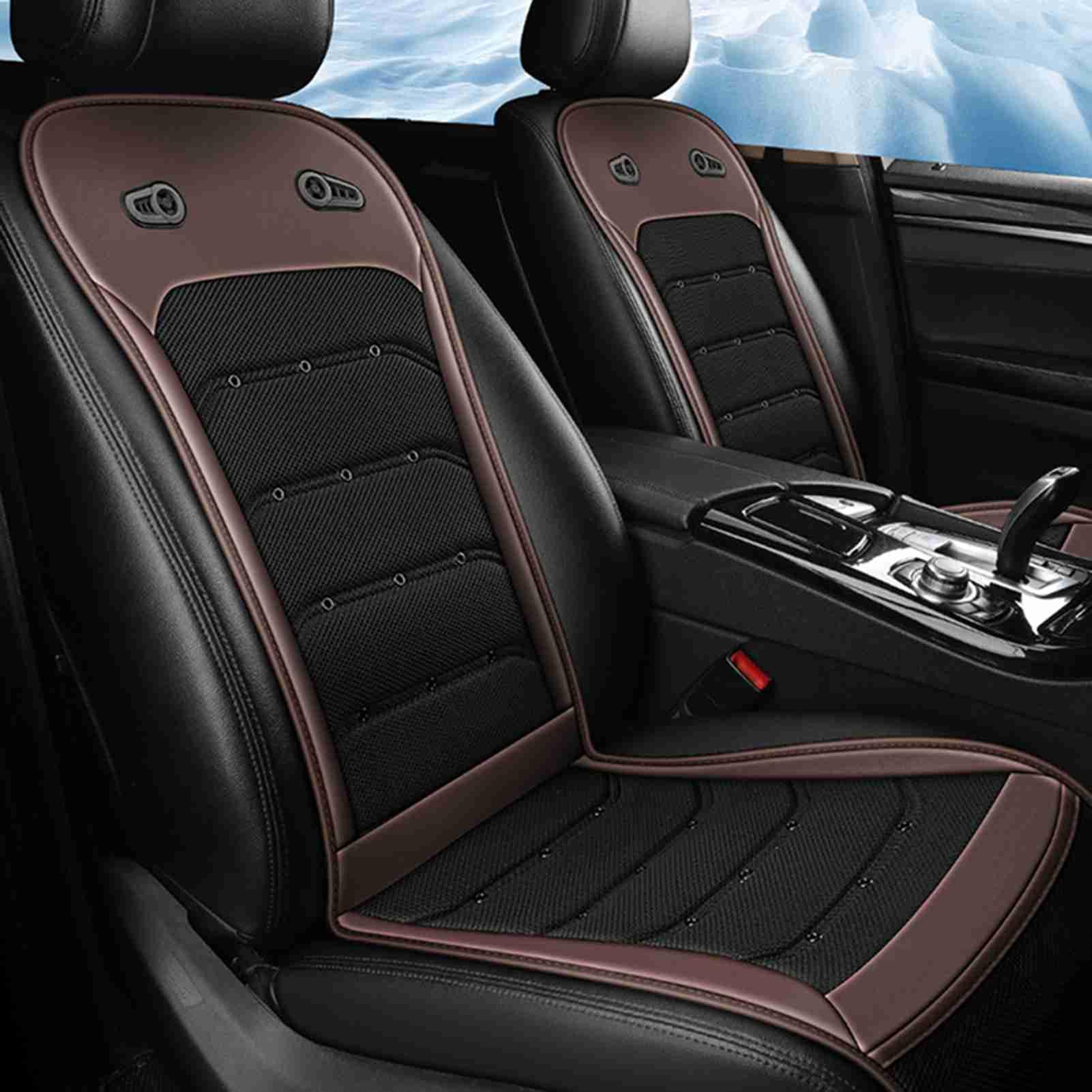 Cuscino per sedile auto raffreddante universale 12V 24V Coprisedile raffreddato per sedile anteriore con ventole Twin Turbo intelligenti per auto e camion, protezione per sedile (Marrone)