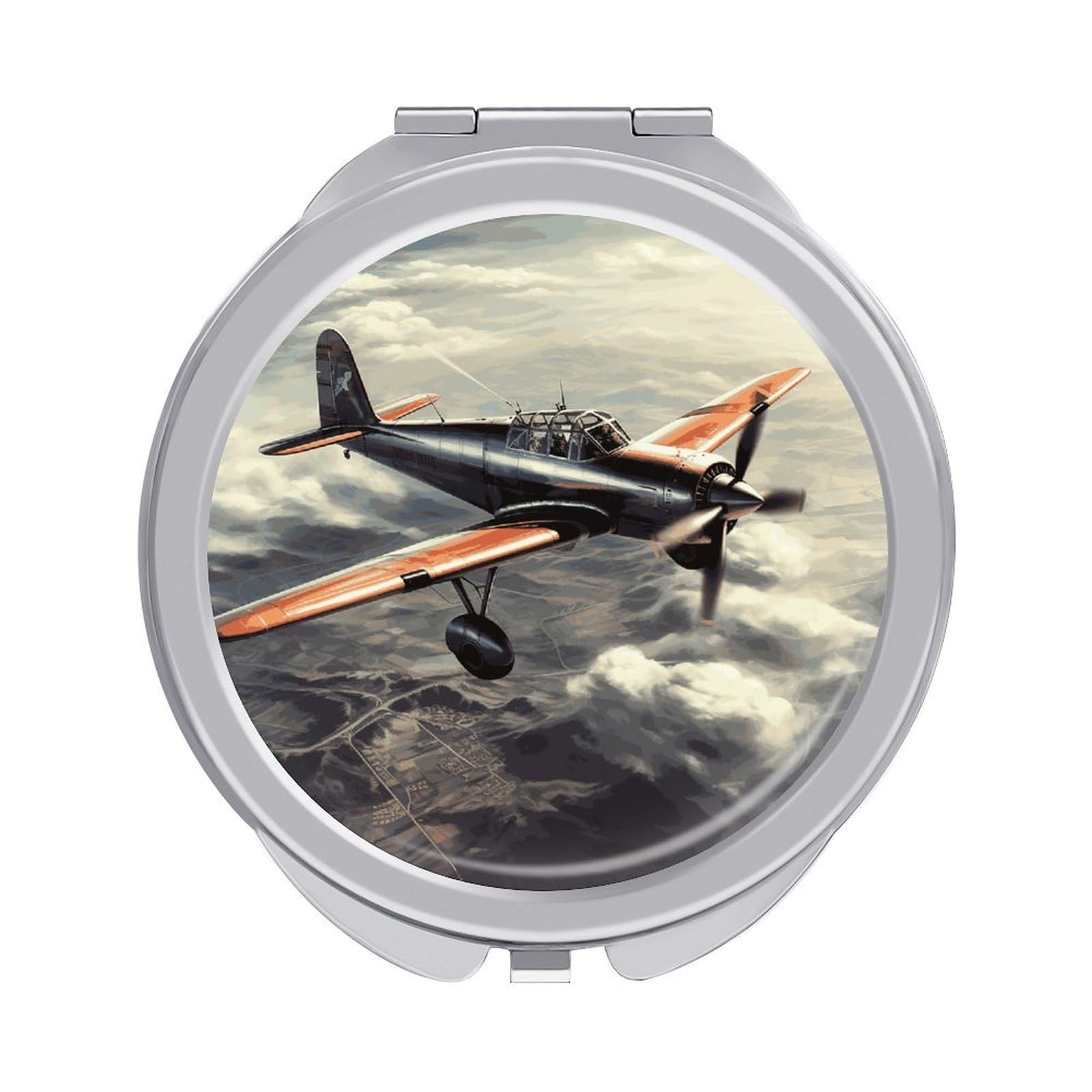 FodPand Compact Hand Mirror with 1x/2x Magnifying Round Travel Makeup Mirror Mini Foldable Retro Airplane Cosmetic Mirrors Travel Essentials Gift for Women Girl Portable for Pocket Purse -Silver
