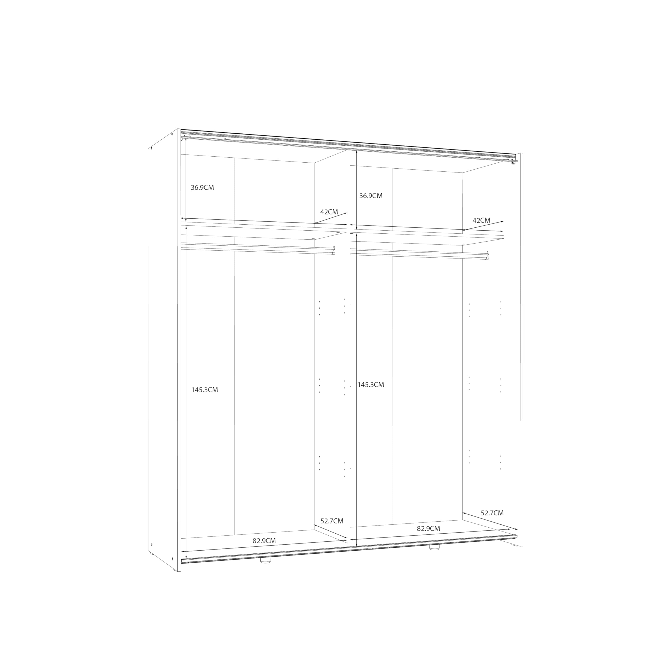 Forte DEDERIK Schrank 170, Kleiderschrank Industrial, Schlafzimmerschrank 2-türig, Holzwerkstoff, Old Wood Vintage Holzdekor/Betonoptik Dunkelgrau, 170 cm breit x 190,5 cm hoch x 61 cm tief