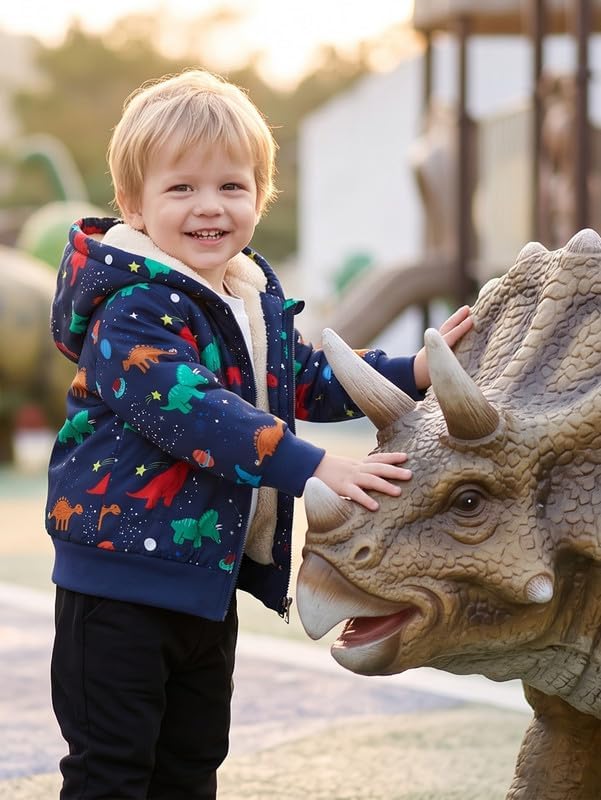 Baby Boys Fleece Jacket Cartoon Dinosaur Hooded Outerwear Toddler Fall Winter Warm Clothes image 4