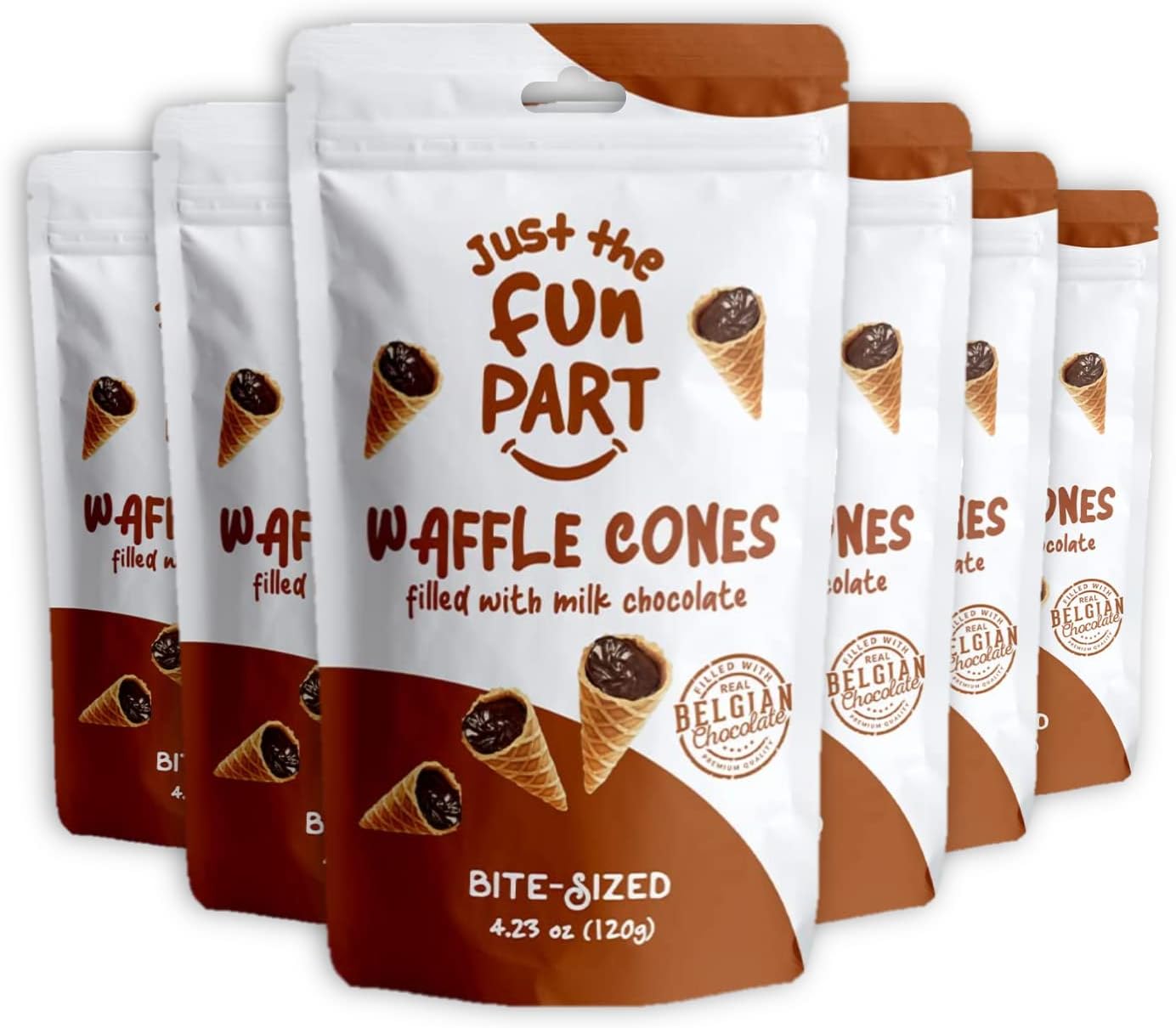 Bite-Size Crispy Mini Waffle Cones with Premium Belgian Chocolate, Great for Snacks, Dessert, Grab & Go - Kosher, Milk Chocolate (Pack of 6)