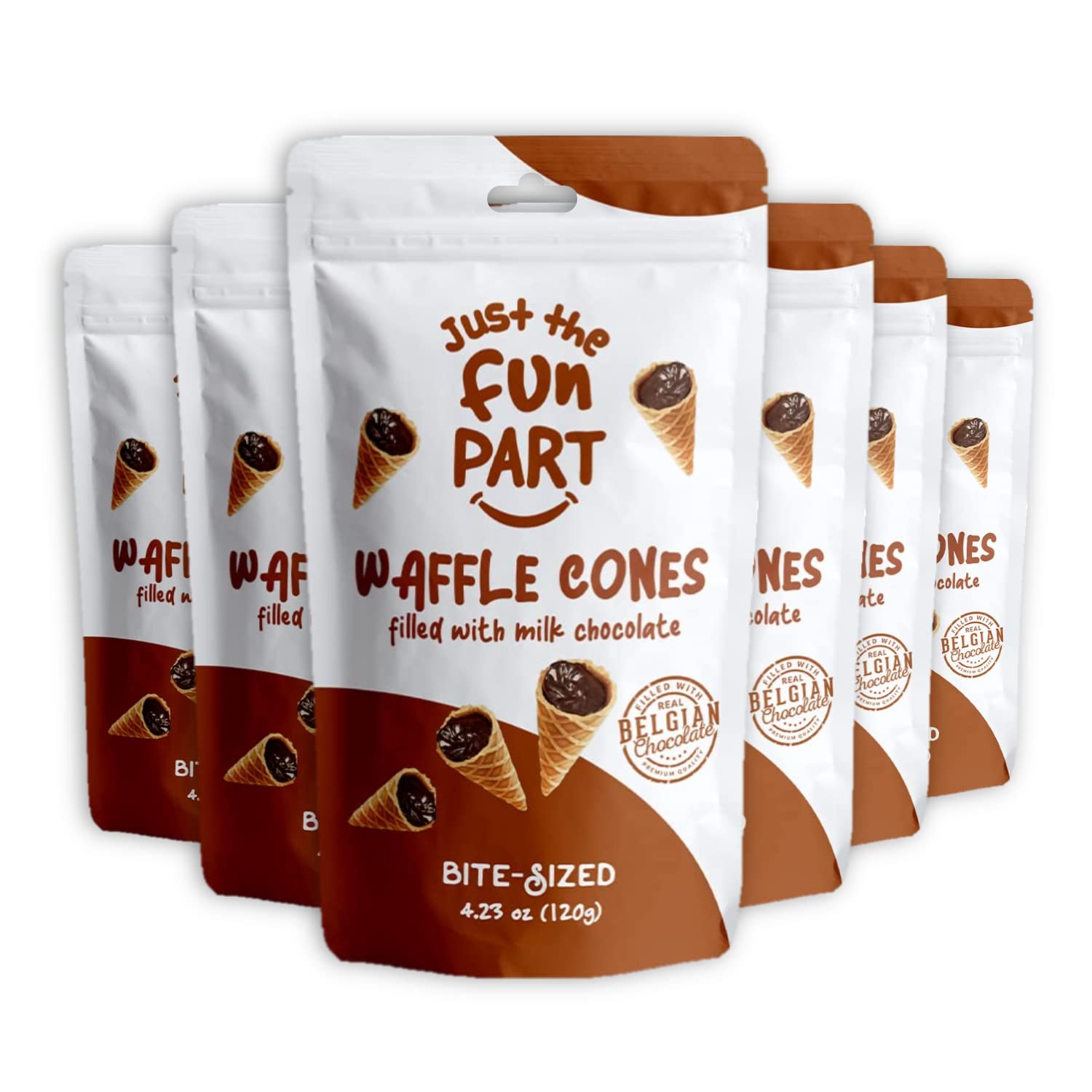 Just The Fun Part, Bite-Size Crispy Mini Waffle Cones with Premium Belgian Chocolate, Great for Snacks, Dessert, Grab & Go - Kosher, Milk Chocolate (Pack of 6)